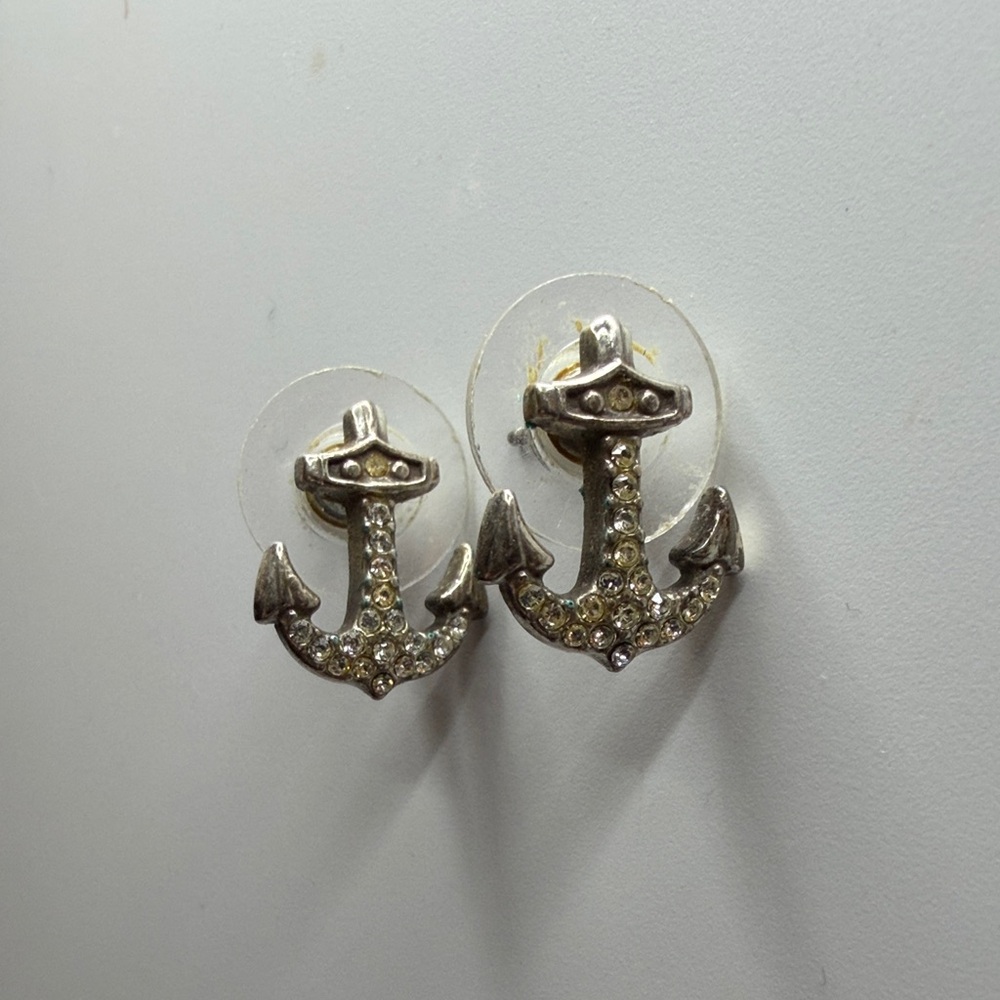 Brighton Silver Anchor Earrings with Rhinestones